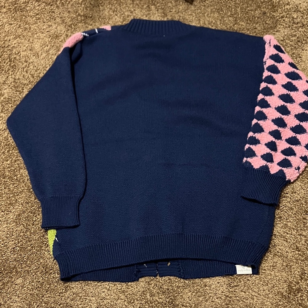 SIMPLY SOUTHERN Navy Cardigan with Pink and Green Argyle. Size Small. OVERSIZED. - Picture 7 of 9